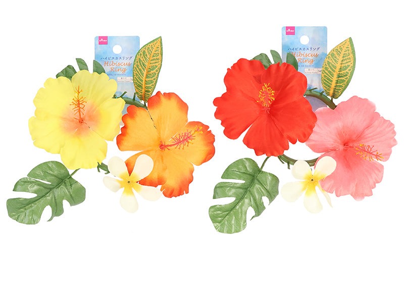 鳥レジンヘアゴム白いハイビスカス