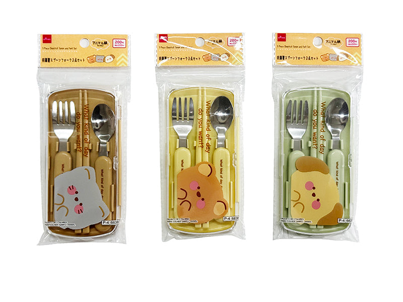 抗菌箸スプーンフォーク3点セット（アニマル柄） - 100均 通販