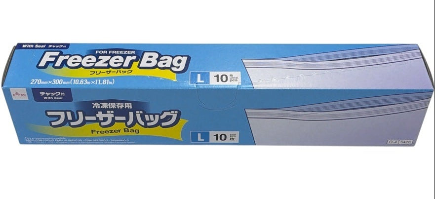 フリーザーバッグ（チャック付、L、10枚、冷凍保存用） - 100均