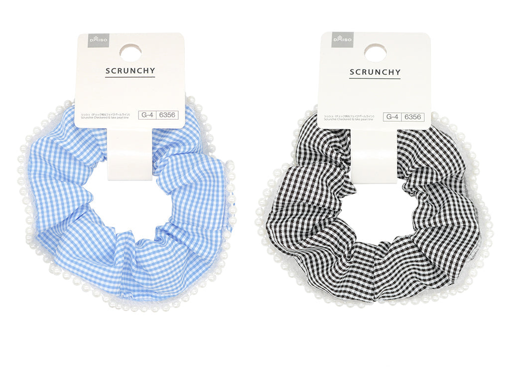 シュシュ（チェック柄＆フェイクパールライン） - 100均 通販 ダイソーネットストア【公式】