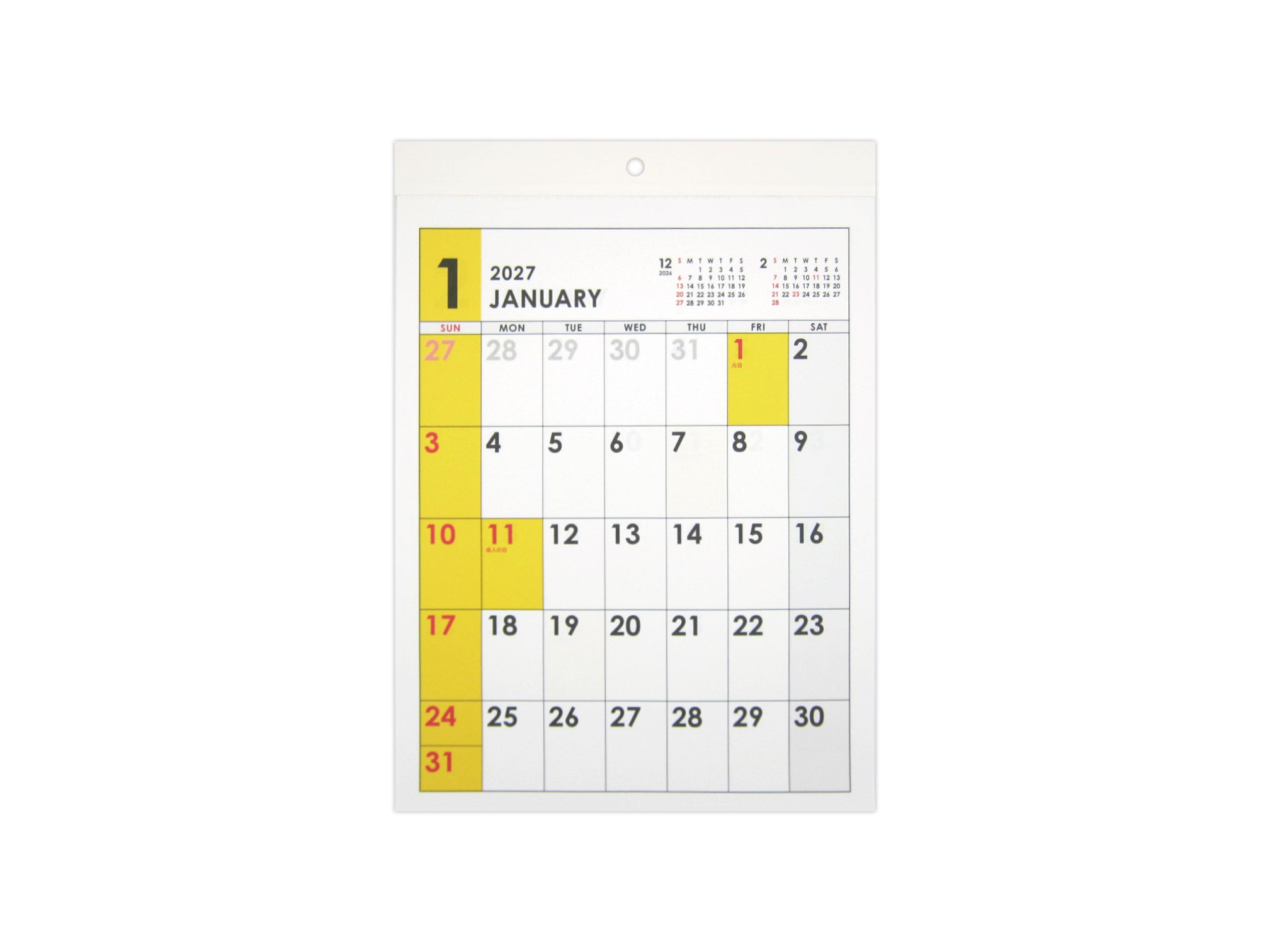 2027年壁掛けカレンダー（A4、12カラー） - 100均 通販