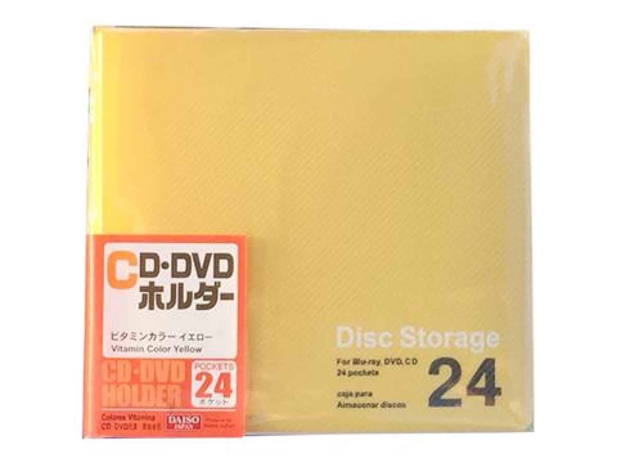 ＣＤ／ＤＶＤケース（不織布、２４枚収納、イエロー） - ダイソー