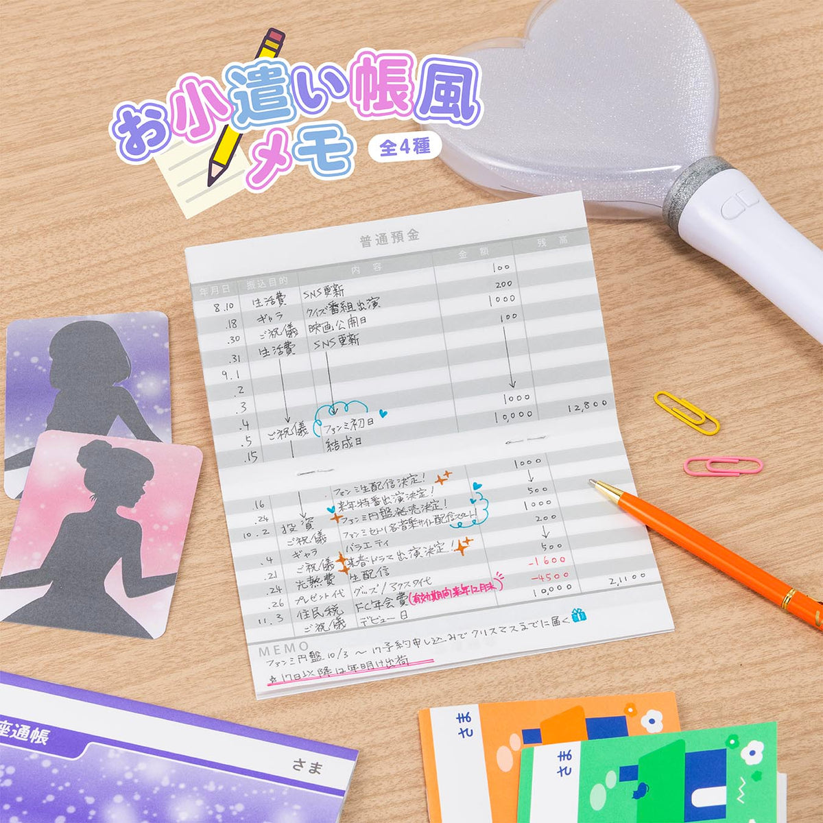 お小遣い帳風メモ（32ページ、レトロポップなねこ柄、オレンジ