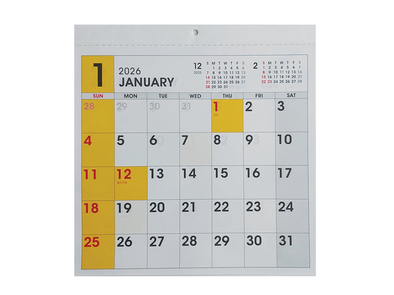 壁掛けカレンダー（正方形、１２カラー）