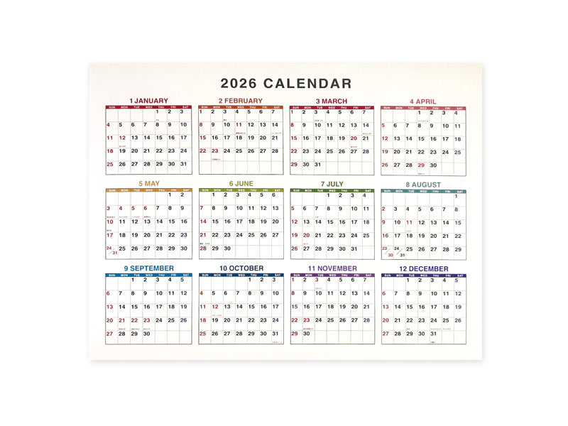 ２０２６年大判カレンダー（シンプル）