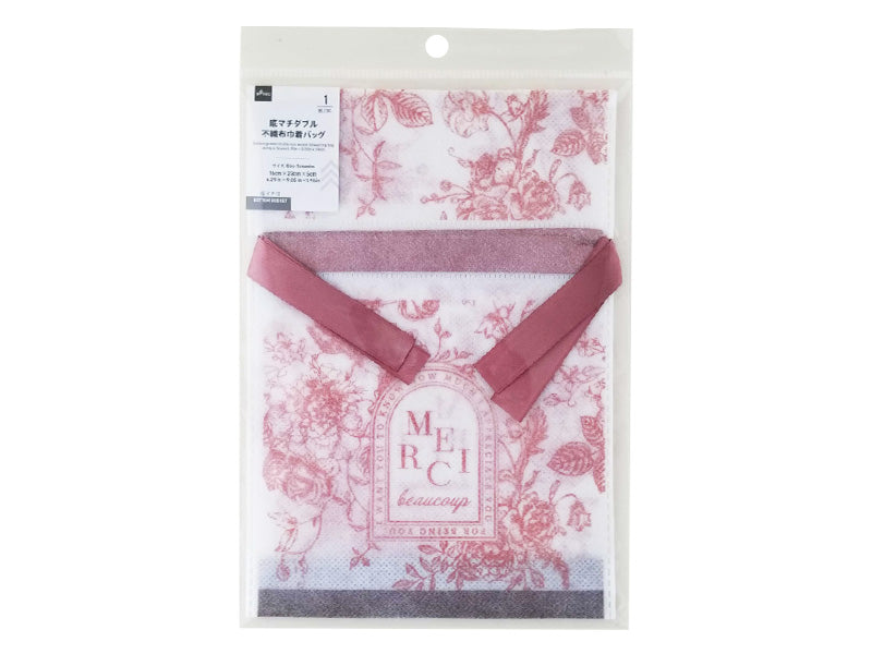 底マチダブル不織布巾着バッグ（アンティークフラワー、１６ｃｍ×２３ｃｍ×５ｃｍ）