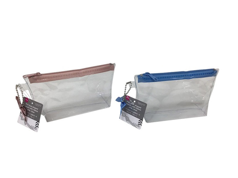 リボン付ＰＶＣ舟形ポーチ（ピンク、ブルー）