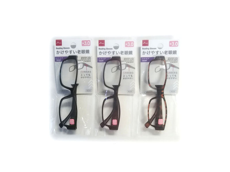 バネ付老眼鏡（スクエア、３度数）