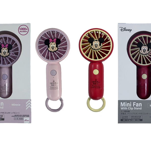 ミニ扇風機、充電式、クリップスタンド付（ミッキー／ミニー） - 100均
