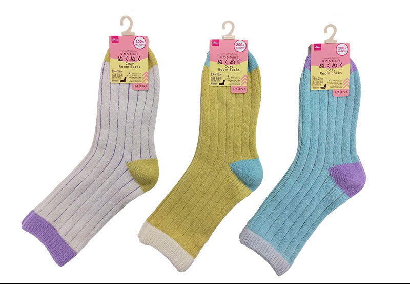 ぬくぬくルームソックス（レディース、モール糸、ストライプ）