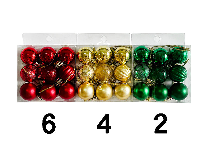 クリスマスボール（９個、ゴールドカラー、レッド、グリーン）