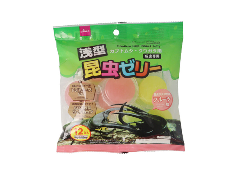 浅型昆虫ゼリー（フルーツ味、１６ｇ×１２個）ピンク、黄色、緑×１６ｇ×１２個入
