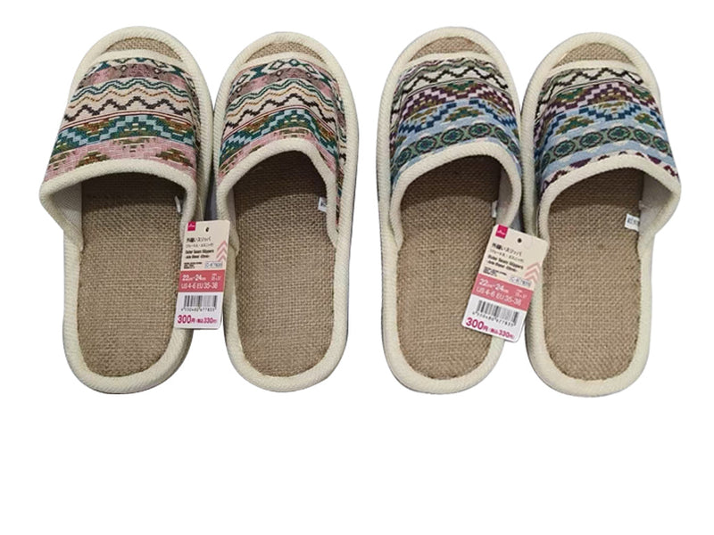 外縫いスリッパ（ジュート入、エスニック）　２２ｃｍ－２４ｃｍ