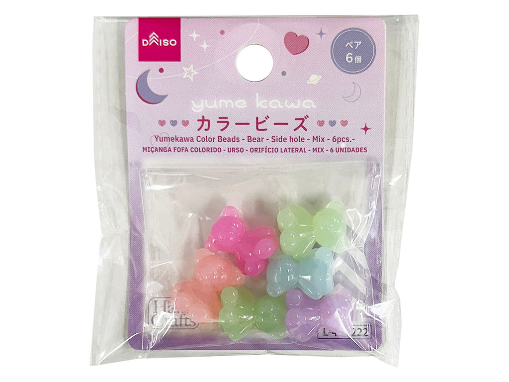 ゆめかわカラービーズ（ベア、横穴、ミックス、6個） - 100均