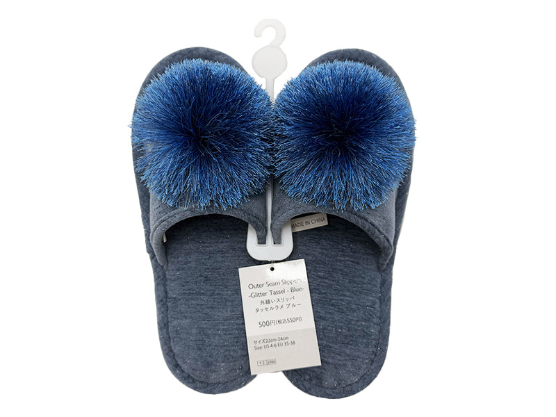 外縫いスリッパ（タッセルラメ、ＢＬ）