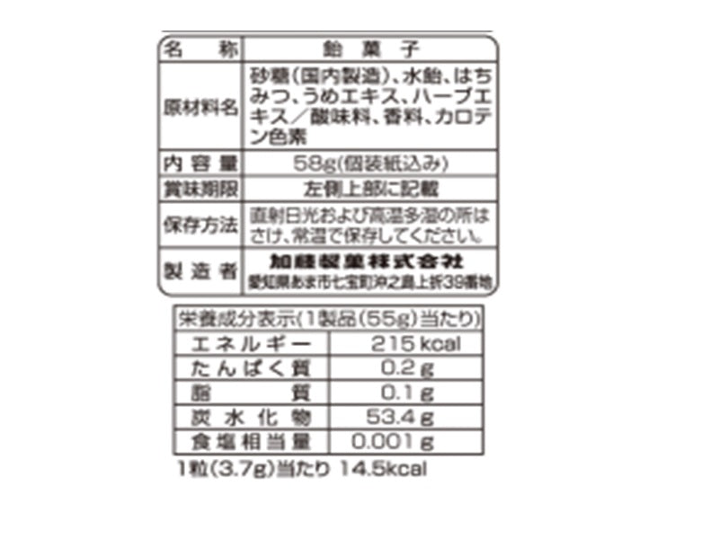 加藤製菓　梅はちみつのど飴　５８ｇ