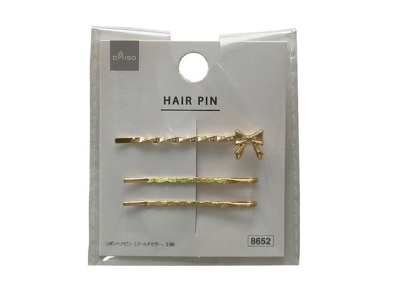 リボンヘアピン（ゴールドカラー、３個）