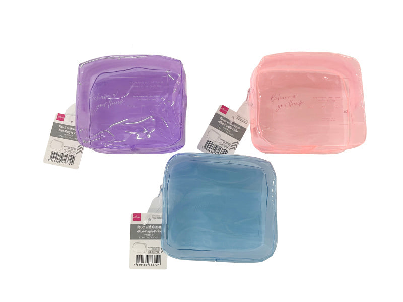 マチ付ポーチ（ブルー、パープル、ピンク）