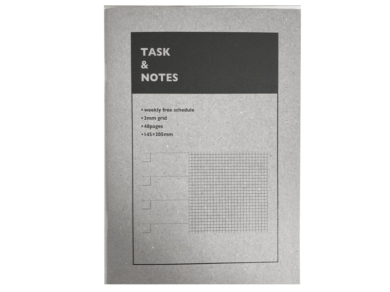 タスク管理ノート（Ａ５、フリー週間＋３ｍｍグリッド罫、４８ページ、グレー）