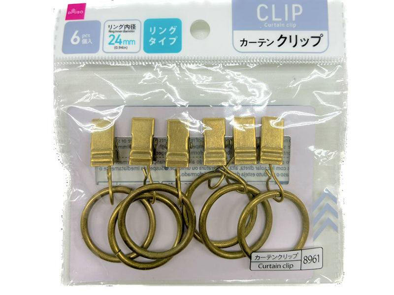 リングカーテンクリップ(アンティークカラー、6個) 24mm