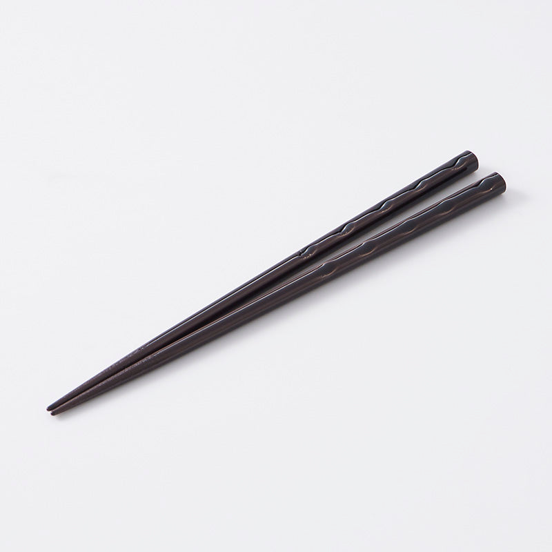 若狭塗箸　二面彫り　灰（食洗機対応）２２．５ｃｍ
