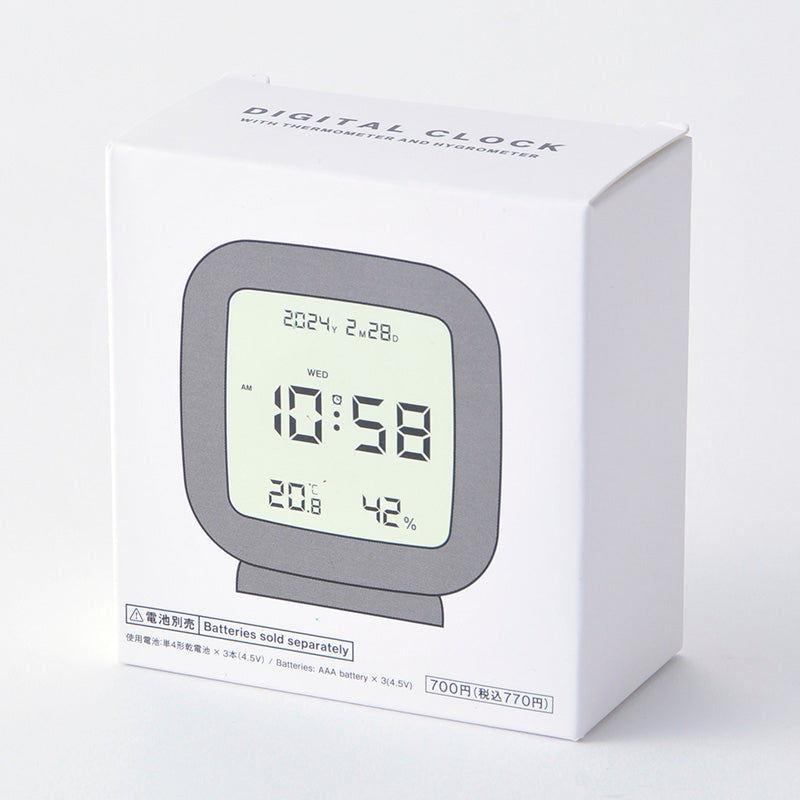 温湿度付デジタル時計（ＧＹ、スクエア）