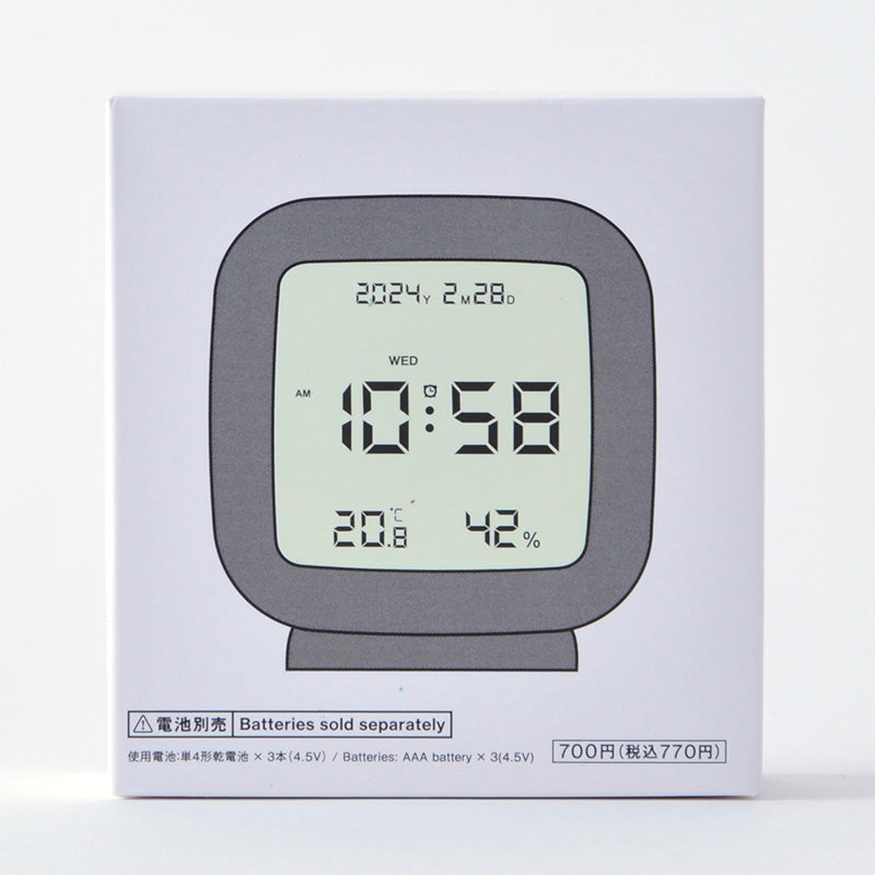 温湿度付デジタル時計（ＧＹ、スクエア）
