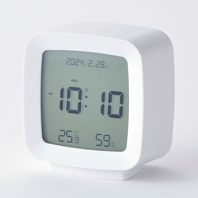 温湿度付きデジタル時計（ＷＨ、スクエア）