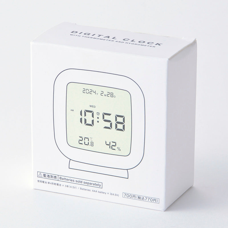 温湿度付きデジタル時計（ＷＨ、スクエア）