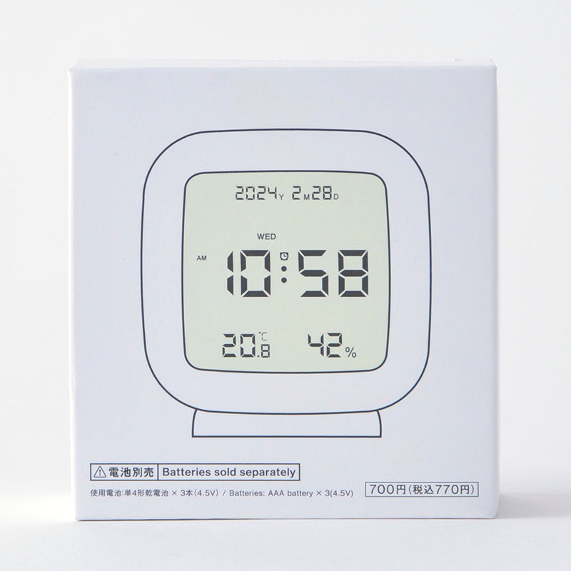 温湿度付きデジタル時計（ＷＨ、スクエア）