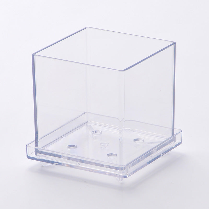 トレイ付クリア植木鉢（四角、３号）９ｃｍ
