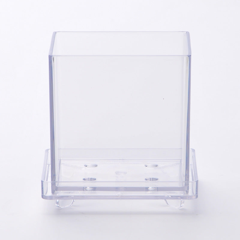 トレイ付クリア植木鉢（四角、３号）９ｃｍ