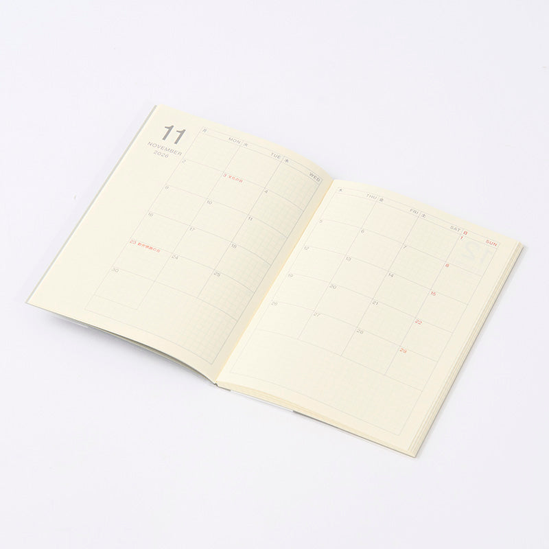 ２０２６スケジュール帳（マンスリー、Ｂ６変形、グリーン）