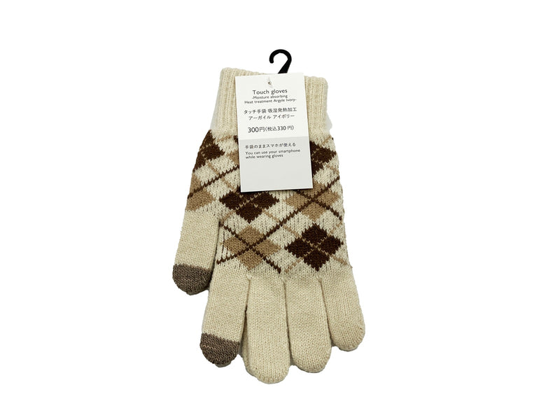 タッチ手袋（裏起毛、吸湿発熱加工、タッチ２本、アーガイル、ＩＶ）