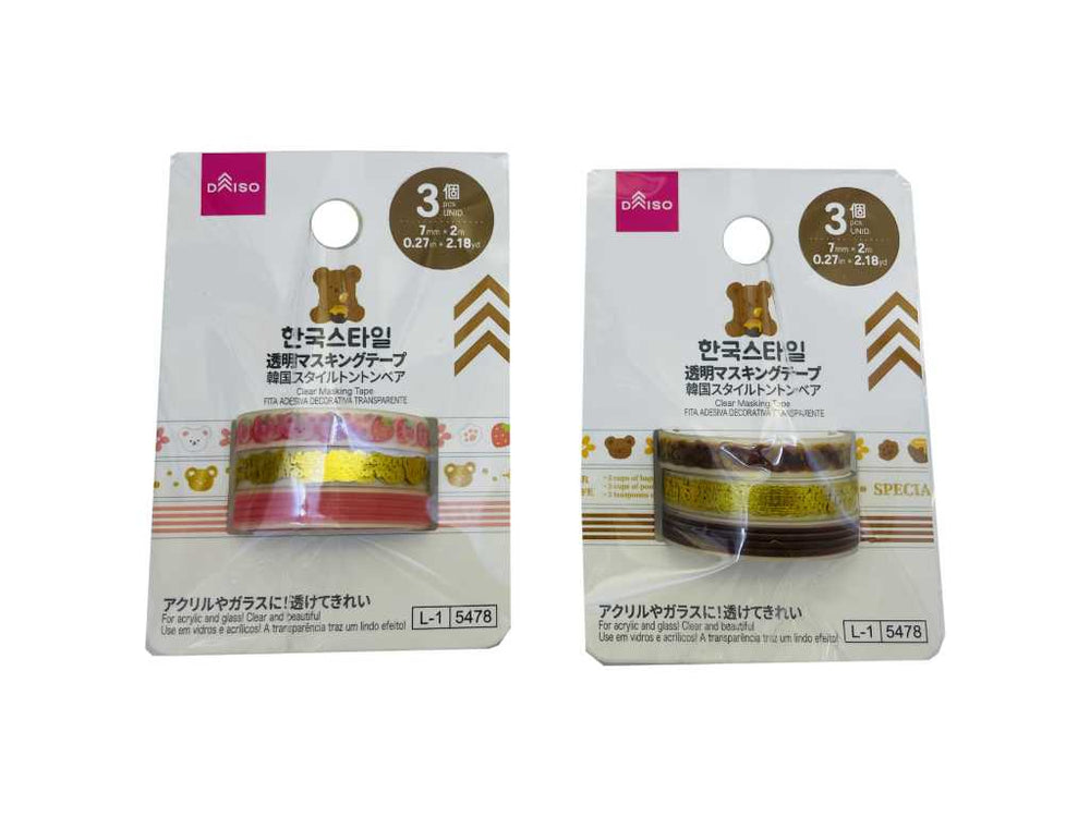 透明マスキングテープ（韓国スタイルトントンベア、3個） - 100均