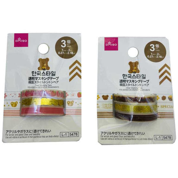 透明マスキングテープ（韓国スタイルトントンベア、3個） - 100均