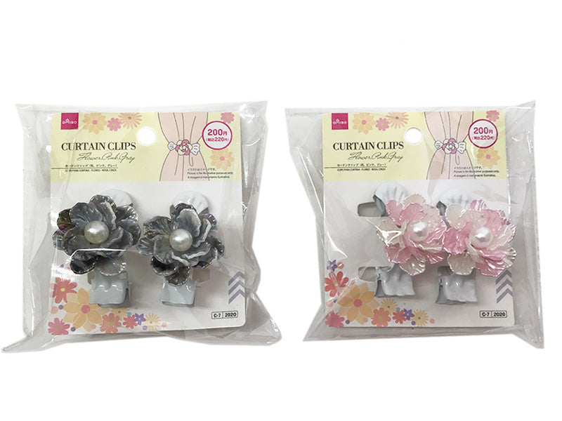 カーテンクリップ(花、ピンク、グレー)