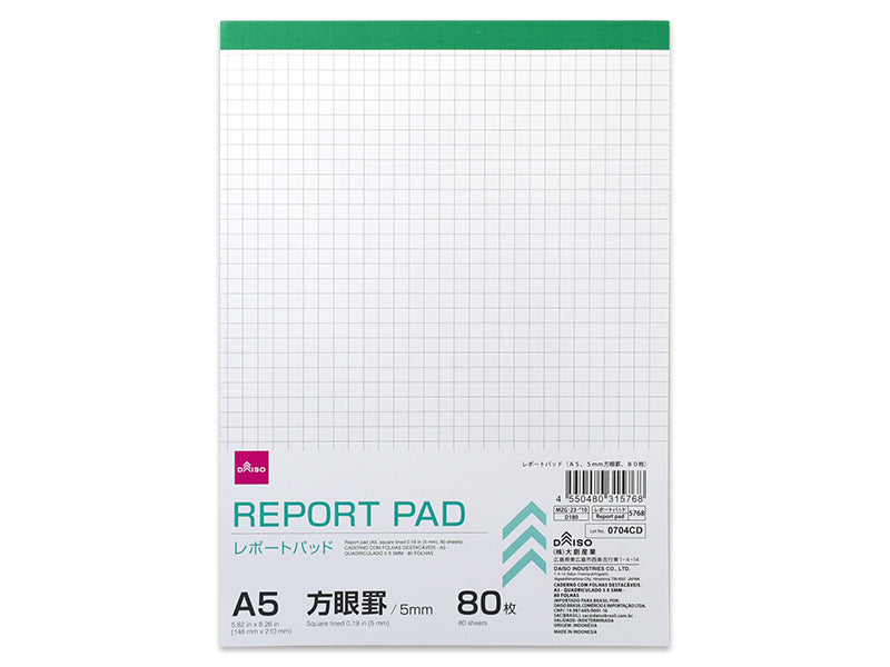 レポートパッド（Ａ５、５ｍｍ方眼罫、８０枚）