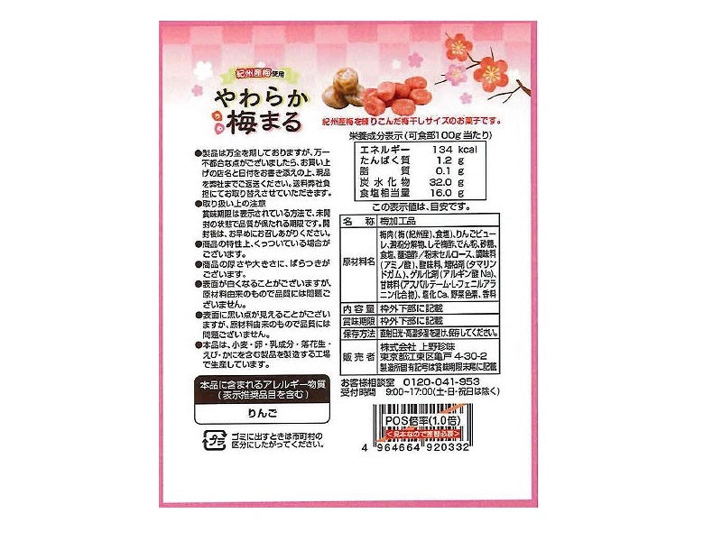 上野珍味　やわらか梅まる　１９ｇ