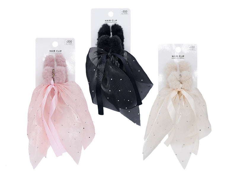 エコファーバンスクリップ（オーガンジーリボン、ストーン）