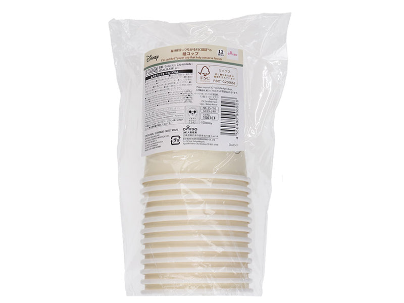 ペーパーカップ、ＦＳＣ認証紙、１２個（ミッキーマウス）