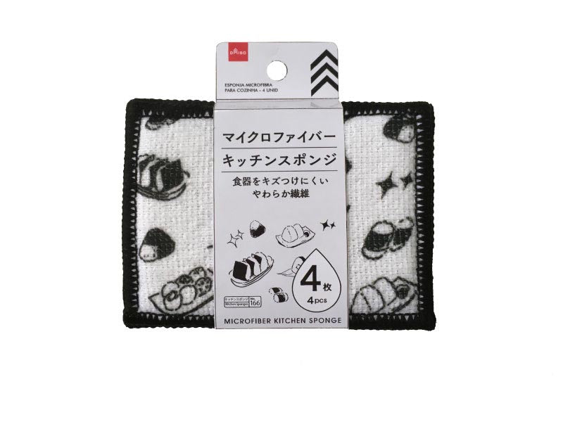 マイクロファイバーキッチンスポンジ（４枚）白×黒×４枚入