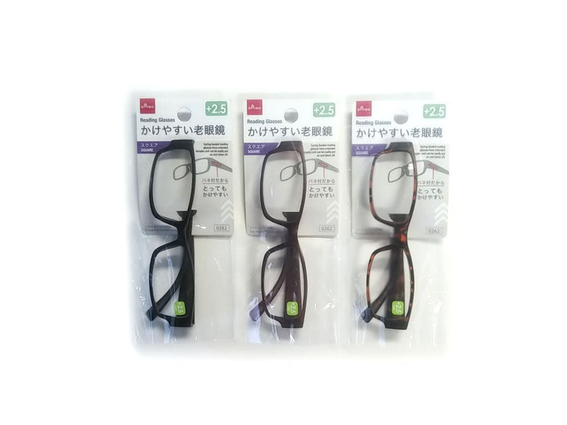 バネ付老眼鏡（スクエア、２．５度数）