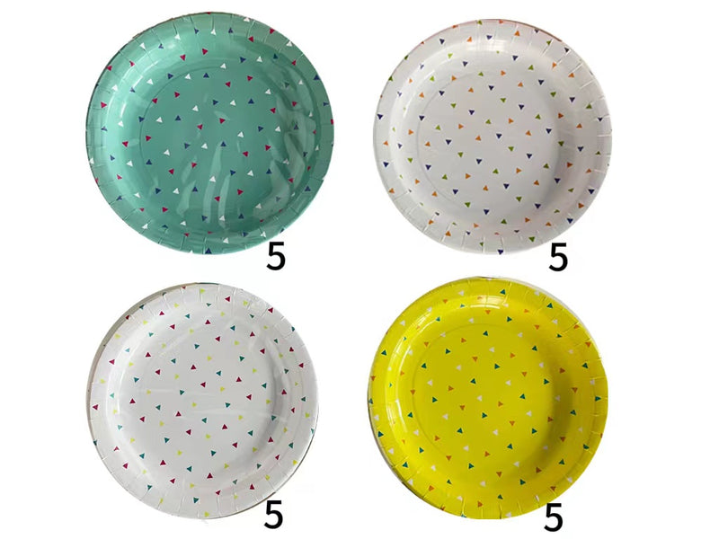 ペーパープレート（三角ドット柄、８枚）