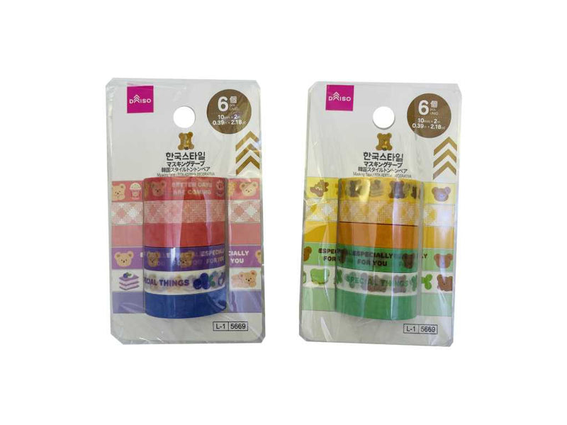 マスキングテープ（韓国スタイルトントンベア、6個） - 100均 通販