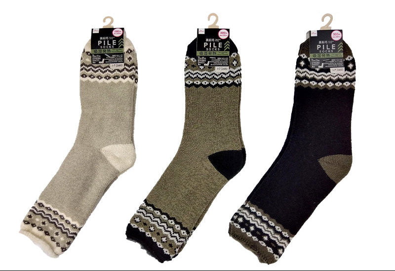 裏起毛パイルソックス（メンズ、吸湿発熱、フェアアイル柄）