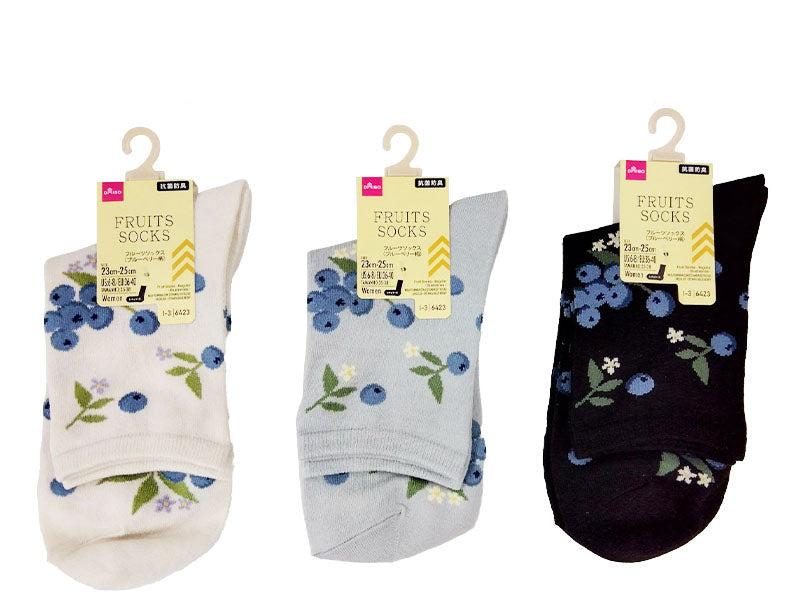 フルーツソックス（レギュラー丈、抗菌防臭、ブルーベリー柄）