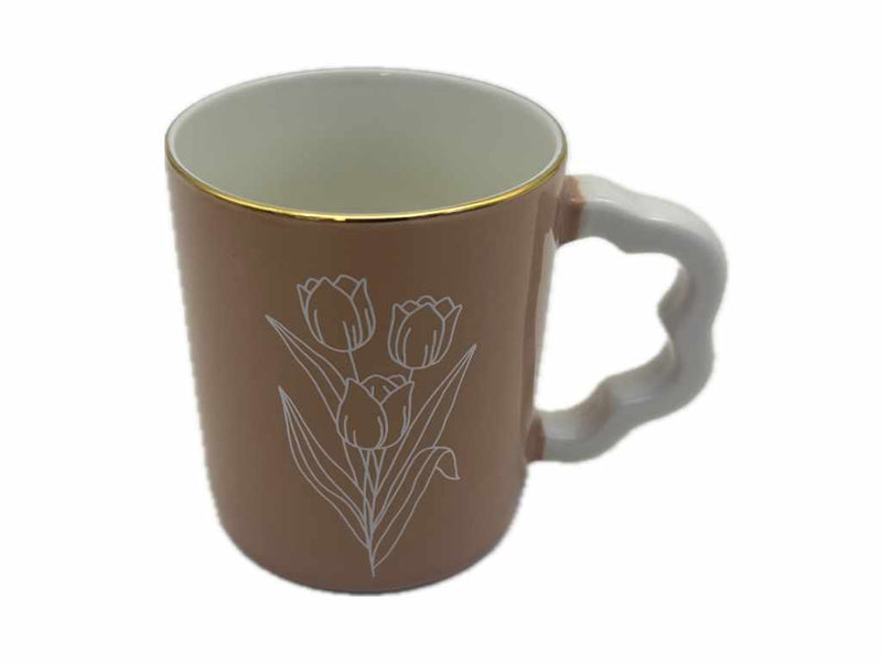 ゴールドカラーマグカップ（花取っ手、約３６０ｍＬ、ＴＵＬＩＰ）