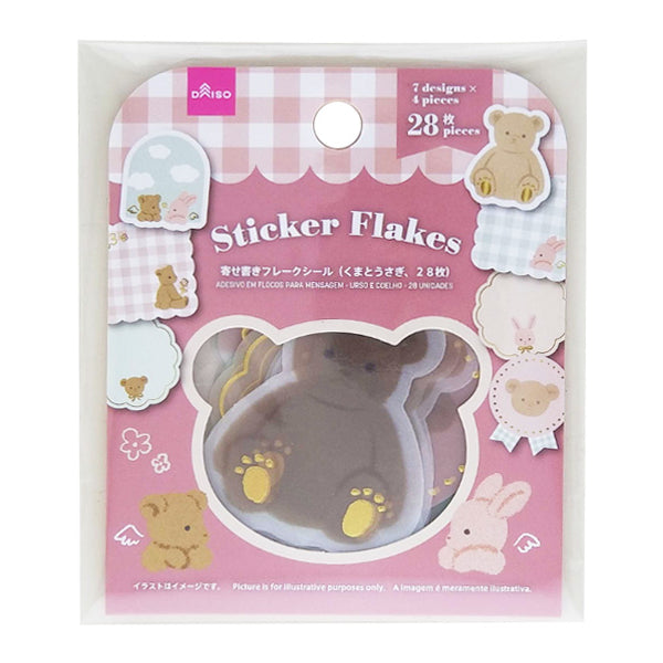 寄せ書きフレークシール（くまとうさぎ、28枚） - 100均 通販
