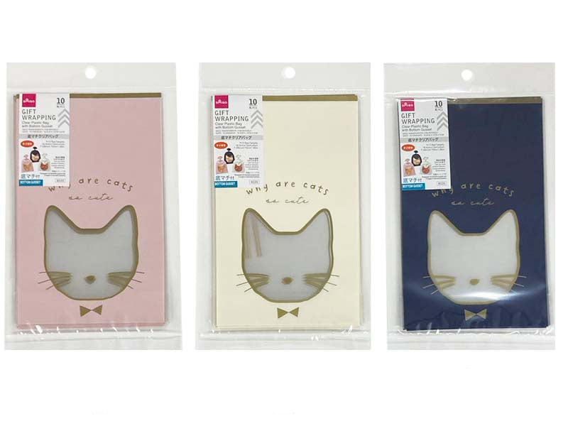 底マチクリアバッグ（ネコ、１０枚）１８．５ｃｍ×１２ｃｍ×５ｃｍ